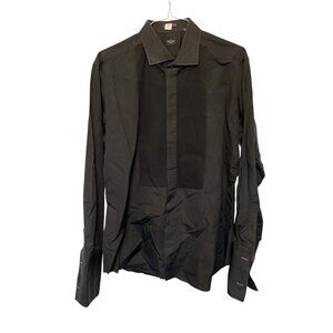 Paul Smith London Mens Black Button Down Dress Shirt With Ribbed Panel Size 44